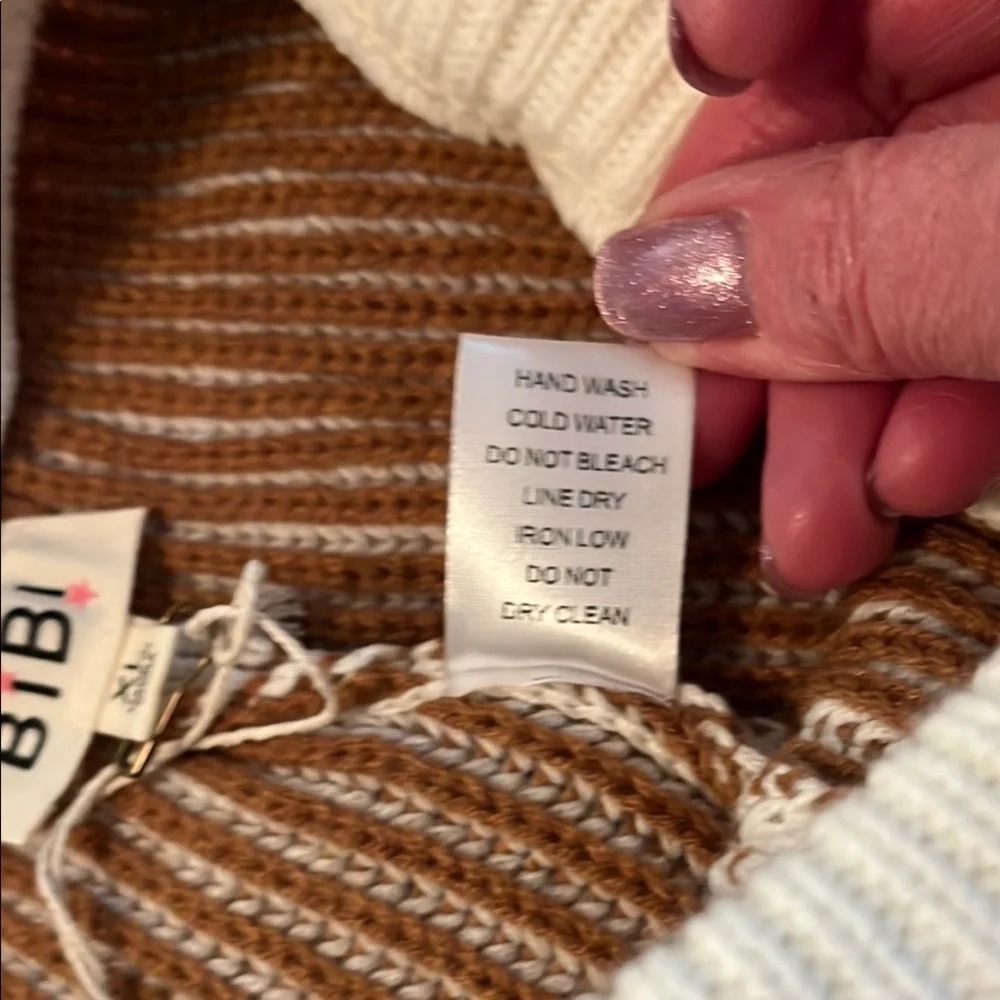 BiBi White and Brown Sweater Pants And Top With Ribbed Knit Design Size XL - Picture 10 of 15